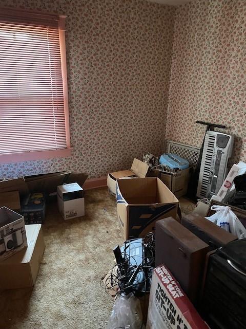 653 Elmwood Ave, Kansas City, MO 64124 - miscellaneous room featuring wallpapered walls and carpet floors