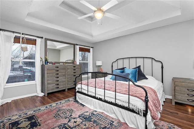 20586 W 220th St, Spring Hill, KS 66083 - bedroom featuring a raised ceiling, wood finished floors, and a ceiling fan
