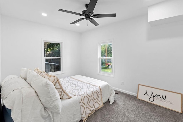 1233 S Pleasant St, Independence, MO 64055 - bedroom with recessed lighting, carpet floors, and a ceiling fan