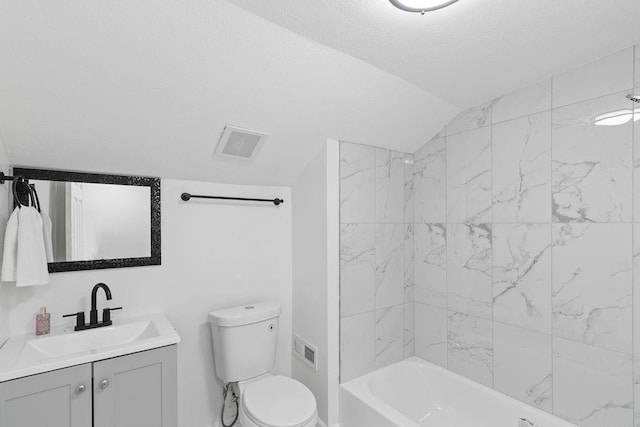 1233 S Pleasant St, Independence, MO 64055 - full bath featuring lofted ceiling, vanity, shower / bathtub combination, and a textured ceiling