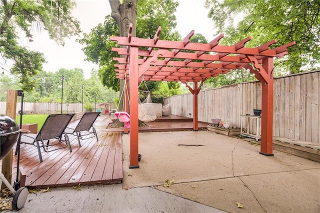 702 Green St, Lees Summit, MO 64063 - wooden terrace with a fenced backyard and a pergola