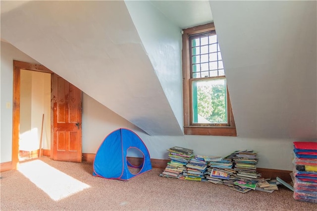 708 Osage St, Neodesha, KS 66757 - playroom featuring carpet floors and lofted ceiling