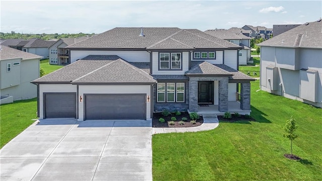 6126 Lewis Dr, Shawnee, KS 66226 - view of front of house with roof with shingles, an attached garage, concrete driveway, a residential view, and a front lawn