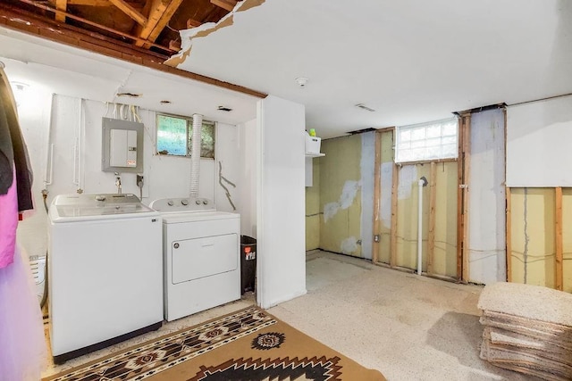6305 N Bales Ave, Gladstone, MO 64119 - below grade area featuring electric panel and washing machine and clothes dryer