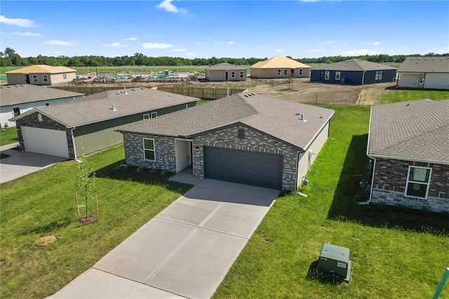 37770 W 207th Ter, Edgerton, KS 66021 - ranch-style home with a garage, driveway, a front lawn, and stone siding