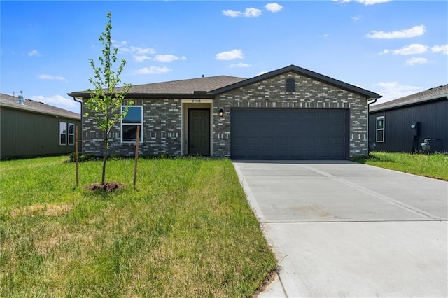 37770 W 207th Ter, Edgerton, KS 66021 - ranch-style house featuring an attached garage, driveway, a front lawn, and brick siding