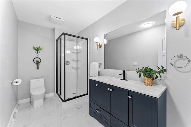 10312 W 48th Ter, Shawnee, KS 66203 - bathroom with vanity, a shower stall, and marble finish flooring