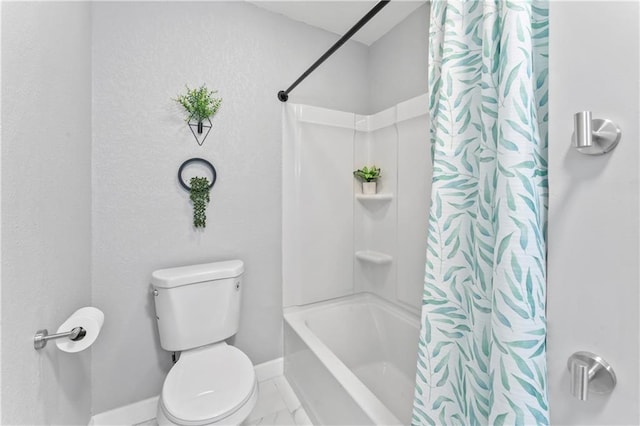 10312 W 48th Ter, Shawnee, KS 66203 - bathroom with shower / bathtub combination with curtain and marble look tiles