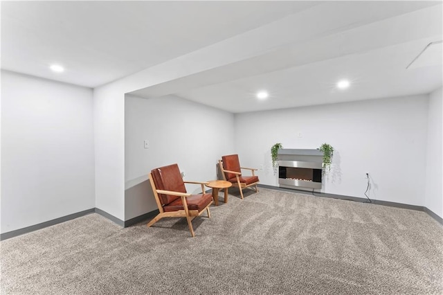 10312 W 48th Ter, Shawnee, KS 66203 - living area with carpet flooring, recessed lighting, and a glass covered fireplace