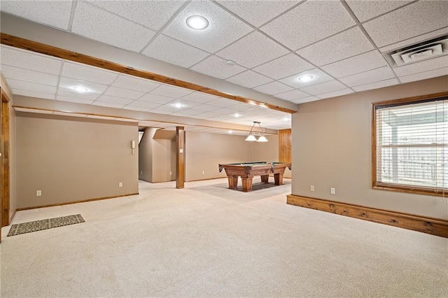 18807 E 34th St, Independence, MO 64057 - recreation room featuring carpet, recessed lighting, pool table, and a paneled ceiling