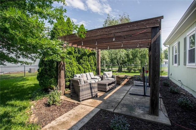 18300 Oak St, Gardner, KS 66030 - fenced backyard with an outdoor hangout area, a pergola, and a patio