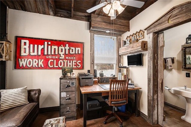 15335 Hh Hwy, Platte City, MO 64079 - home office featuring ceiling fan and beam ceiling