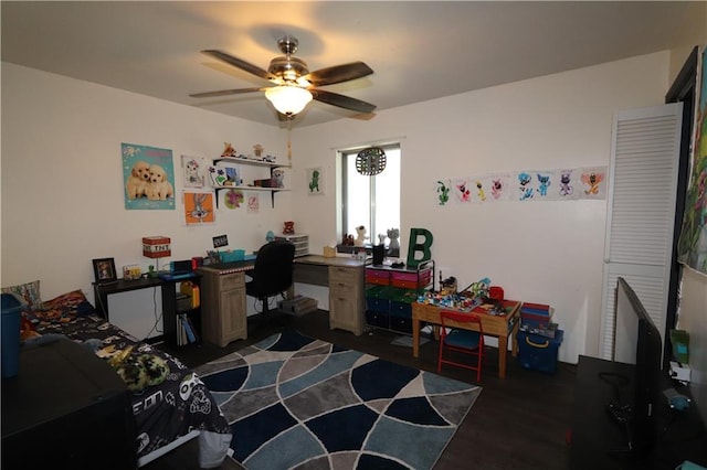 1012 S 10th St, Atchison, KS 66002 - home office featuring ceiling fan and dark wood-style floors