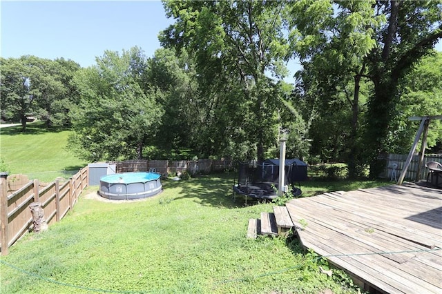 1012 S 10th St, Atchison, KS 66002 - fenced backyard with a trampoline and a deck