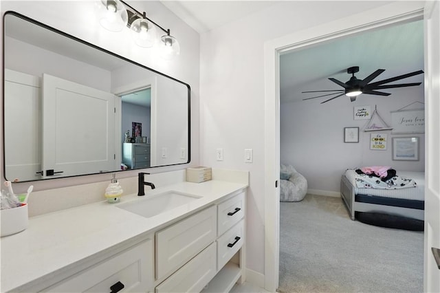 8422 NE 147th St, Liberty, MO 64068 - bathroom featuring vanity, connected bathroom, and ceiling fan