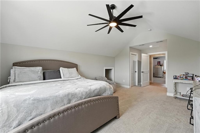 8422 NE 147th St, Liberty, MO 64068 - bedroom featuring carpet floors, lofted ceiling, and a ceiling fan