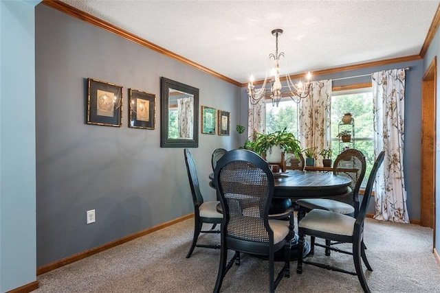 190 W Colleen Ct, Gardner, KS 66030 - carpeted dining area featuring a chandelier, crown molding, and a textured ceiling