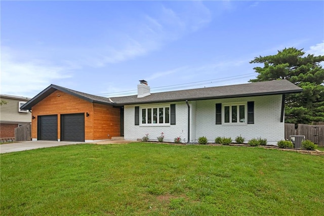 6600 W 93rd Ter, Overland Park, KS 66212 - ranch-style home featuring an attached garage, concrete driveway, a chimney, and brick siding