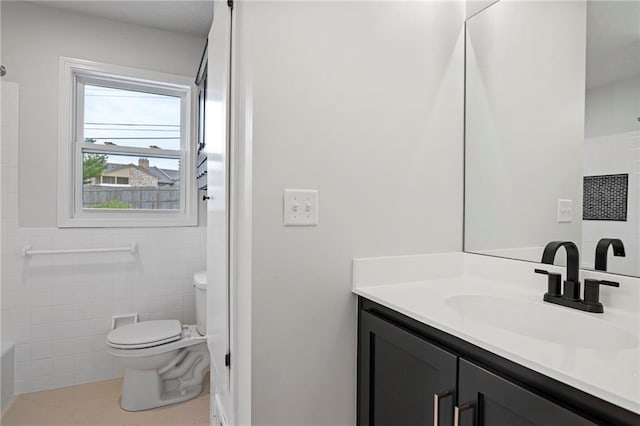 6600 W 93rd Ter, Overland Park, KS 66212 - full bath with vanity, tile patterned floors, a bath, a shower, and tile walls