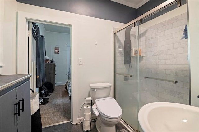 508 S Elm St, Ottawa, KS 66067 - full bath with crown molding, a stall shower, and vanity