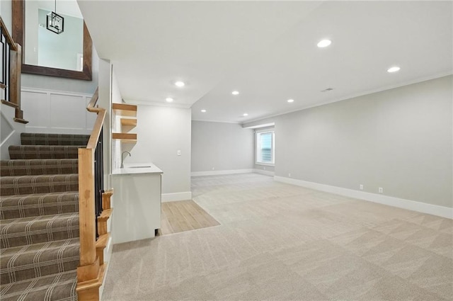 13300 W 174th Pl, Overland Park, KS 66221 - basement with stairway, recessed lighting, and light carpet