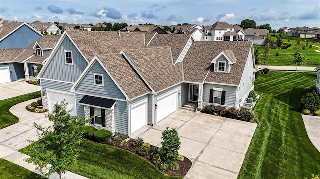 13300 W 174th Pl, Overland Park, KS 66221 - traditional-style house featuring driveway, a residential view, board and batten siding, a front yard, and a garage