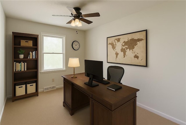 12205 W 67th Ter, Shawnee, KS 66216 - home office featuring light colored carpet and ceiling fan
