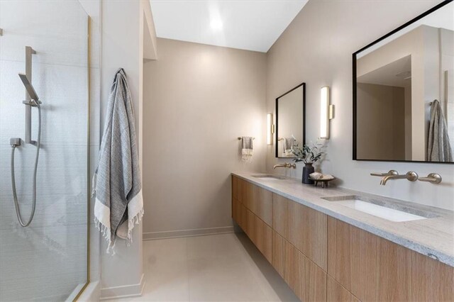 529 E 19th St, Kansas City, MO 64108 - bathroom with double vanity and a tile shower