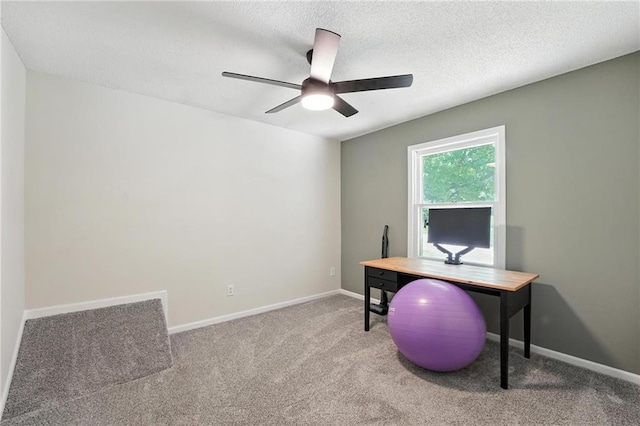 2903 E 107th Ter, Kansas City, MO 64137 - carpeted home office with ceiling fan and a textured ceiling