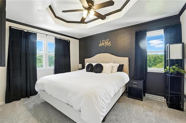 2903 E 107th Ter, Kansas City, MO 64137 - bedroom featuring a tray ceiling, multiple windows, carpet, and ornamental molding
