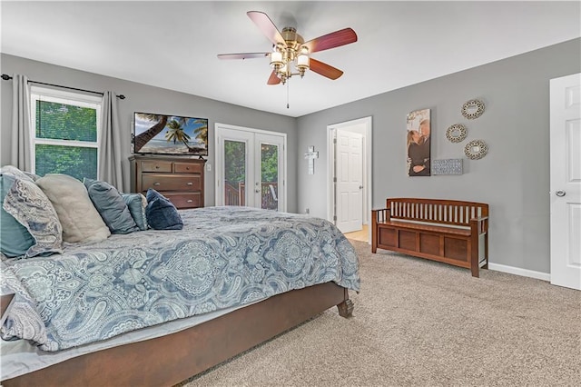 33383 Acorn Ln, Warsaw, MO 65355 - bedroom featuring access to exterior, carpet floors, french doors, and a ceiling fan
