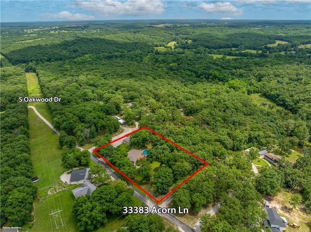 33383 Acorn Ln, Warsaw, MO 65355 - aerial view of property's location with a heavily wooded area and property parcel outlined