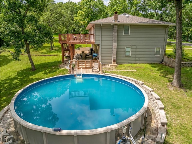 33383 Acorn Ln, Warsaw, MO 65355 - swimming pool with a deck, a yard, and stairs