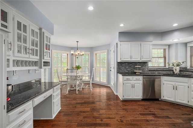 11530 Hemlock St, Overland Park, KS 66210 - kitchen featuring dishwasher, dark wood-type flooring, plenty of natural light, white cabinets, and recessed lighting
