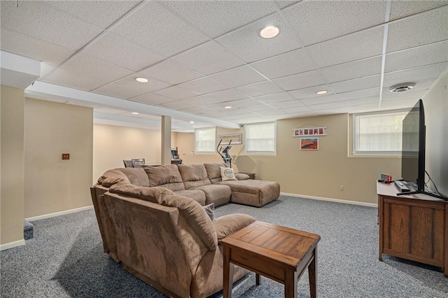 11530 Hemlock St, Overland Park, KS 66210 - living area featuring carpet, a paneled ceiling, and recessed lighting