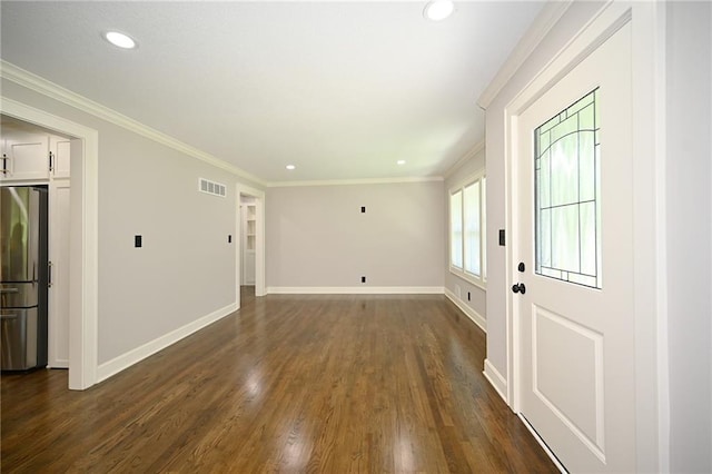 6309 E 102nd Ter, Kansas City, MO 64134 - entrance foyer featuring recessed lighting, dark wood-style floors, and crown molding