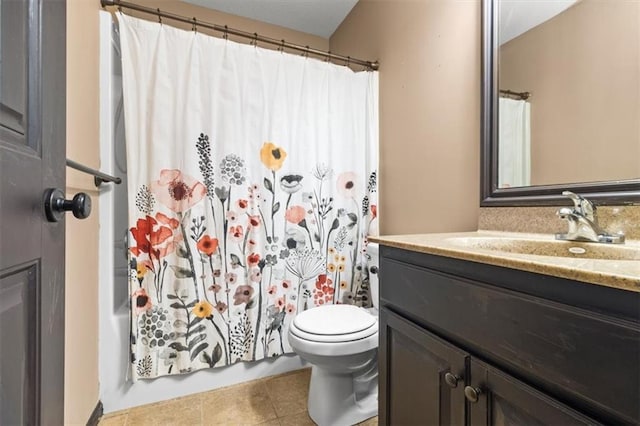 610 NW Green Dr, Grain Valley, MO 64029 - full bathroom featuring vanity, shower / bath combo, and tile patterned flooring