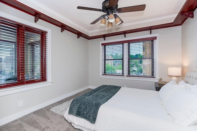700 W 48th St Unit 301, Kansas City, MO 64112 - bedroom with carpet flooring, crown molding, and ceiling fan