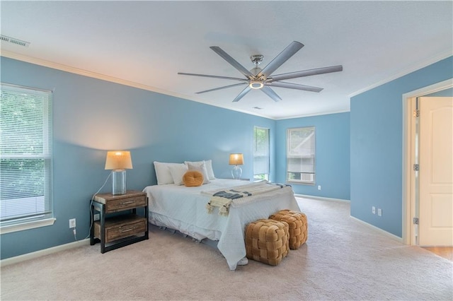 404 Wyndham Dr, Lansing, KS 66043 - bedroom with ornamental molding, multiple windows, carpet flooring, and a ceiling fan