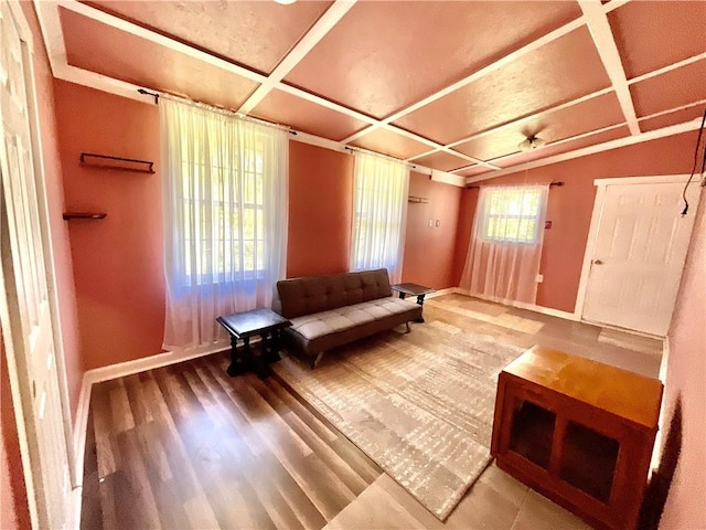1870 N 27th St, Kansas City, KS 66104 - living area with coffered ceiling and wood finished floors