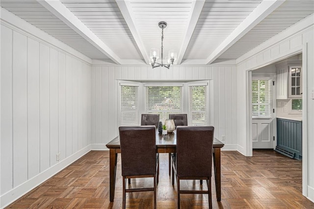 3818 W 52nd Ter, Roeland Park, KS 66205 - dining space with a chandelier and beam ceiling