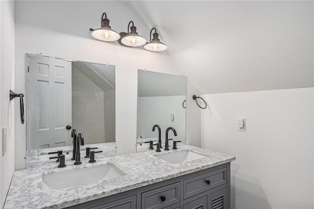 3818 W 52nd Ter, Roeland Park, KS 66205 - full bathroom with lofted ceiling and double vanity