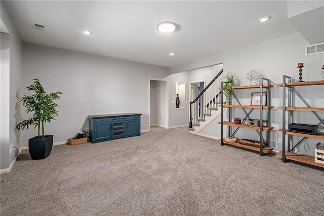 14740 W 128th St, Olathe, KS 66062 - interior space featuring carpet flooring, stairway, and recessed lighting