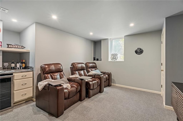 14740 W 128th St, Olathe, KS 66062 - cinema room with a dry bar, beverage cooler, recessed lighting, and light carpet