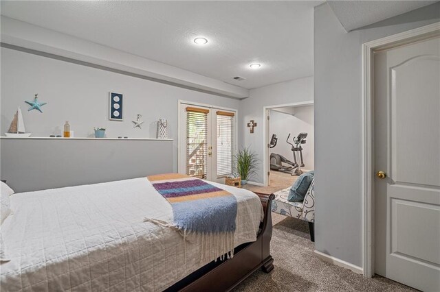 14740 W 128th St, Olathe, KS 66062 - bedroom with carpet floors, a textured ceiling, french doors, and recessed lighting