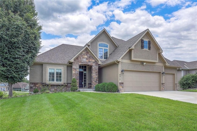 4517 N Sienna Rdg, Riverside, MO 64150 - craftsman-style home with stone siding, stucco siding, driveway, and a front lawn