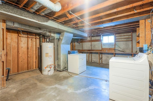 1933 N 83rd Ter, Kansas City, KS 66112 - below grade area featuring gas water heater, washing machine and clothes dryer, and heating unit