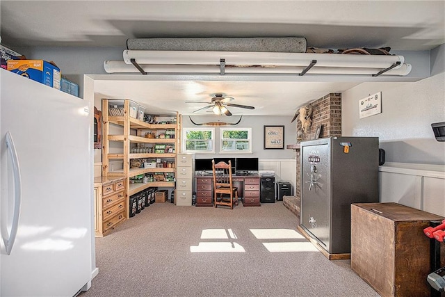 21318 S Briar Rd, Peculiar, MO 64078 - home office featuring carpet flooring, a ceiling fan, and wainscoting