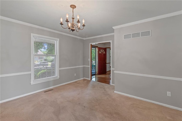 320 SW Raven Ct, Lees Summit, MO 64081 - carpeted empty room featuring a chandelier, plenty of natural light, and crown molding