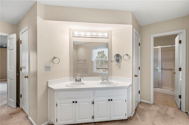 320 SW Raven Ct, Lees Summit, MO 64081 - full bathroom featuring double vanity and a shower with shower door